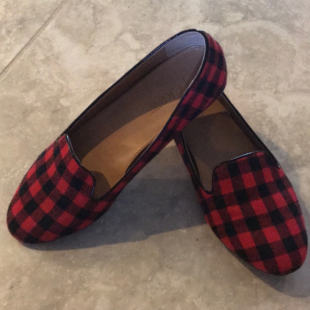 Red and black plaid flats from J Crew